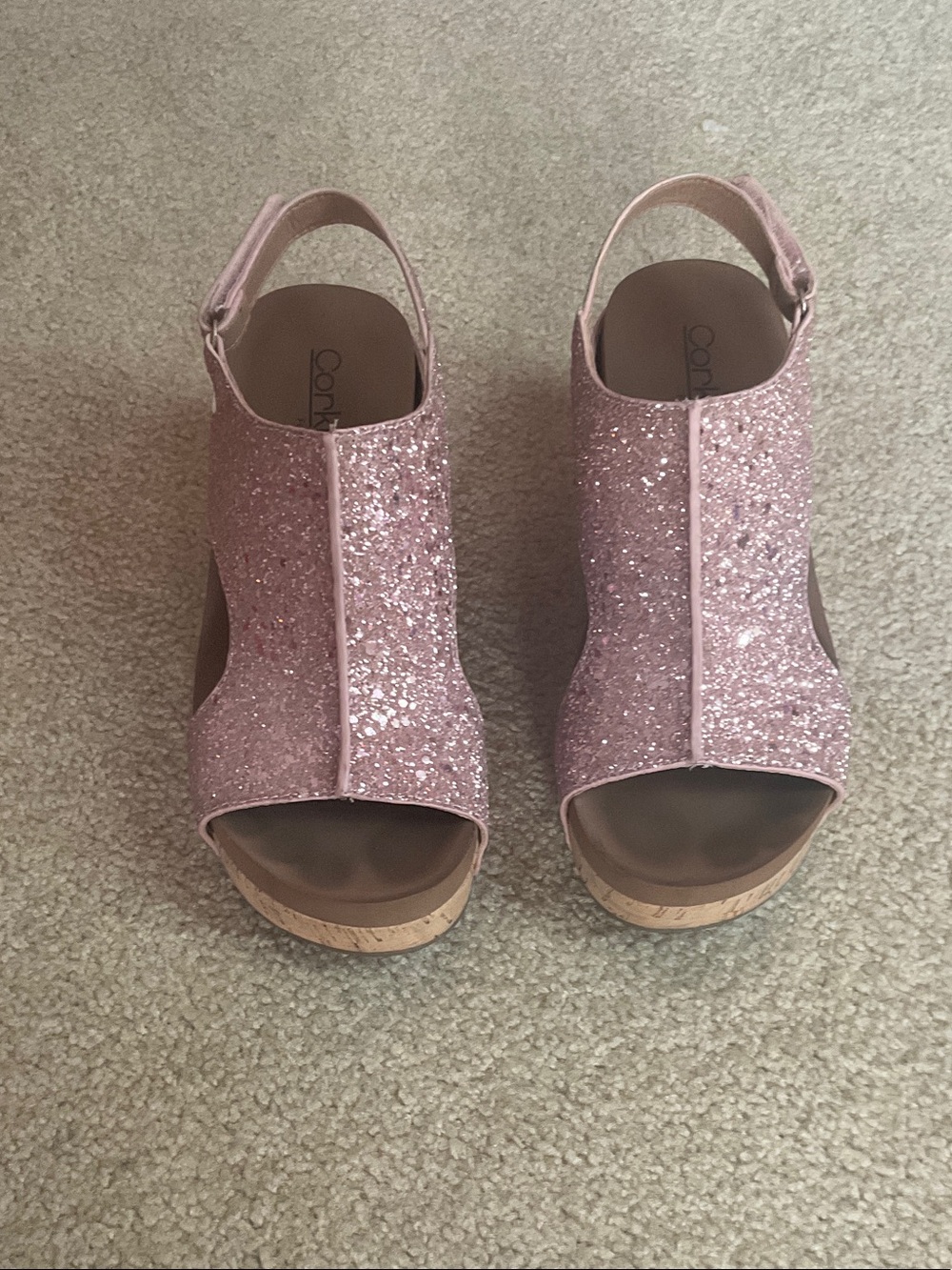 Corkys Pink Glitter Slingback Wedge Sandals